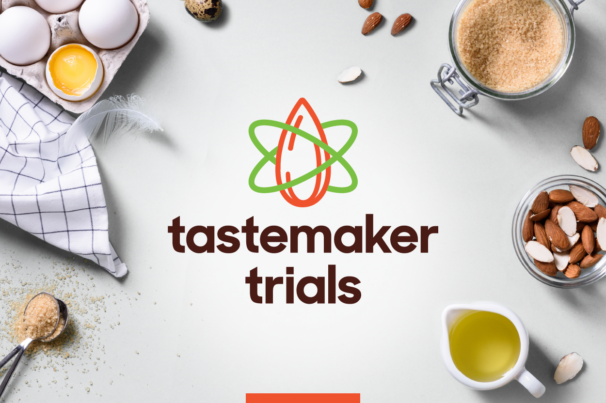 Tastemaker Trials logo with almonds and ingredients